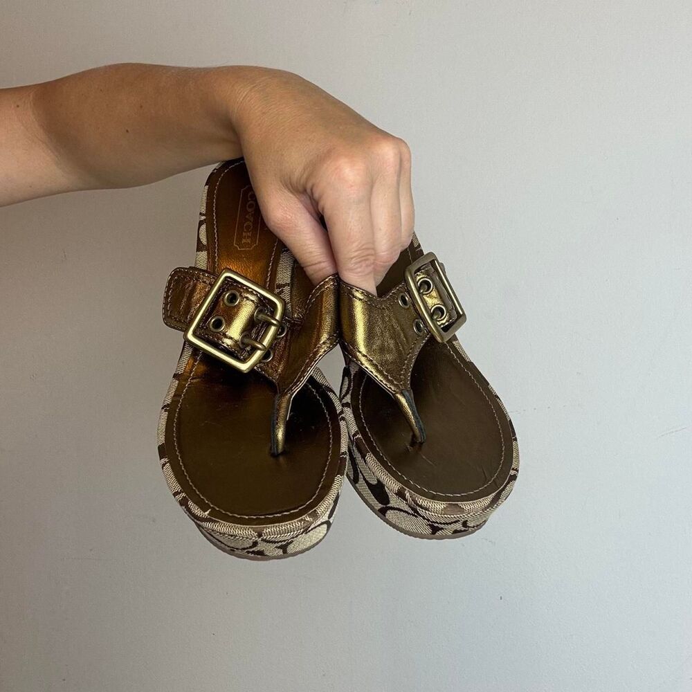 Coach Women's Brown and Gold Sandals - Picture 5 of 6
